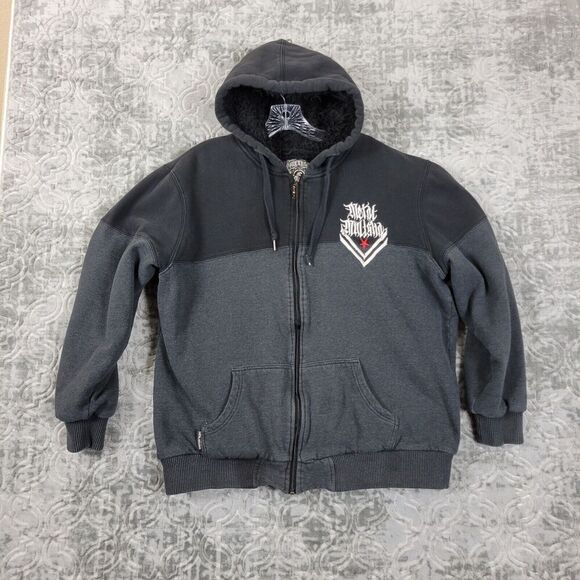 Metal Mulisha  Hoodie Men's Medium Black Full Zip Sherpa-Lined Jacket Sweatshirt - Picture 1 of 10